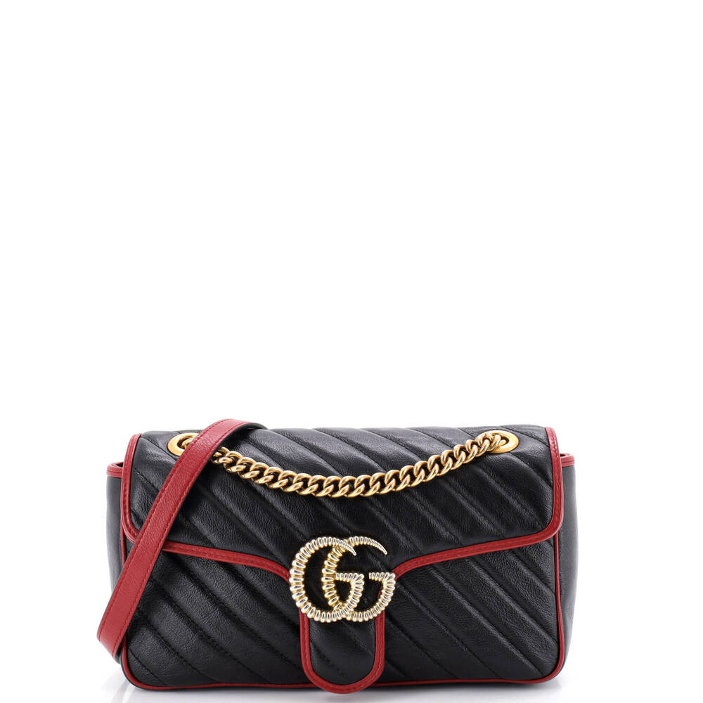 Gucci Small GG Marmont Flap Bag Diagonal Quilted Leather